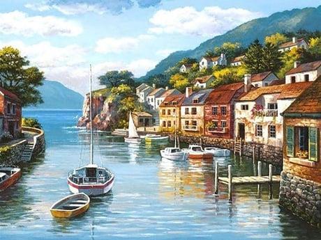 Denize Çıkan Kanal Sayılarla Boyama Seti( Tuval Şasesine Gerili)