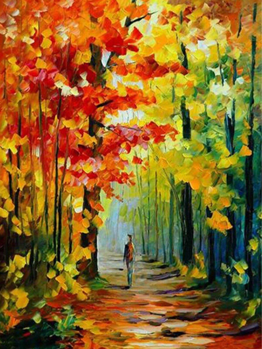 Dört Renk Sonbahar Sayılarla Boyama Seti 40x50 cm (Tuvale Gerili)
