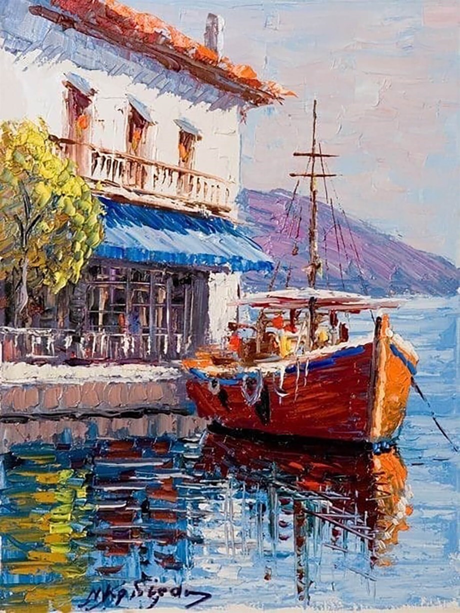 Ege Kasabası Sayılarla Boyama Seti 50x65 cm (Tuvale Gerili)