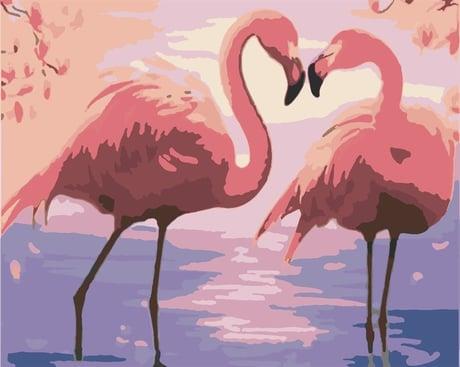 Flamingo Çifti Sayılarla Boyama Seti  (Tuvale Gerili)