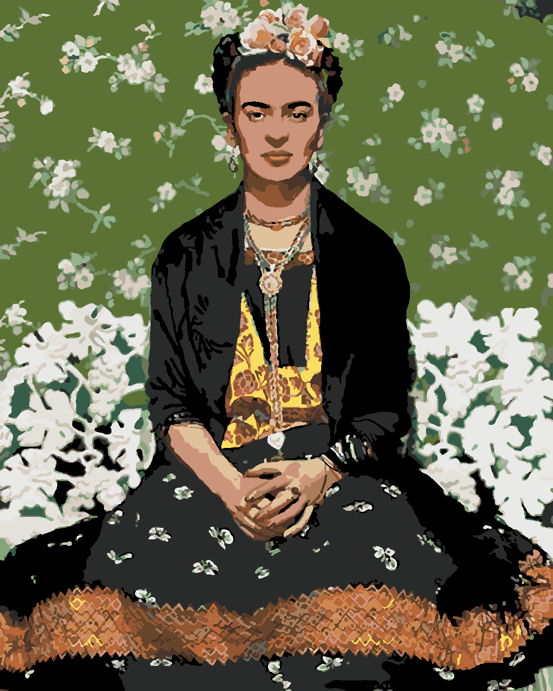 Fridanın Duruşu Sayılarla Boyama Seti 40x50 cm (Tuvale Gerili)