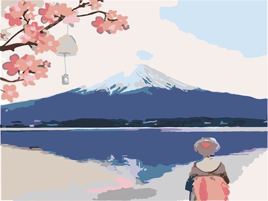 Fuji Dağı Sayılarla Boyama Seti 50x65 cm (Tuvale Gerili)