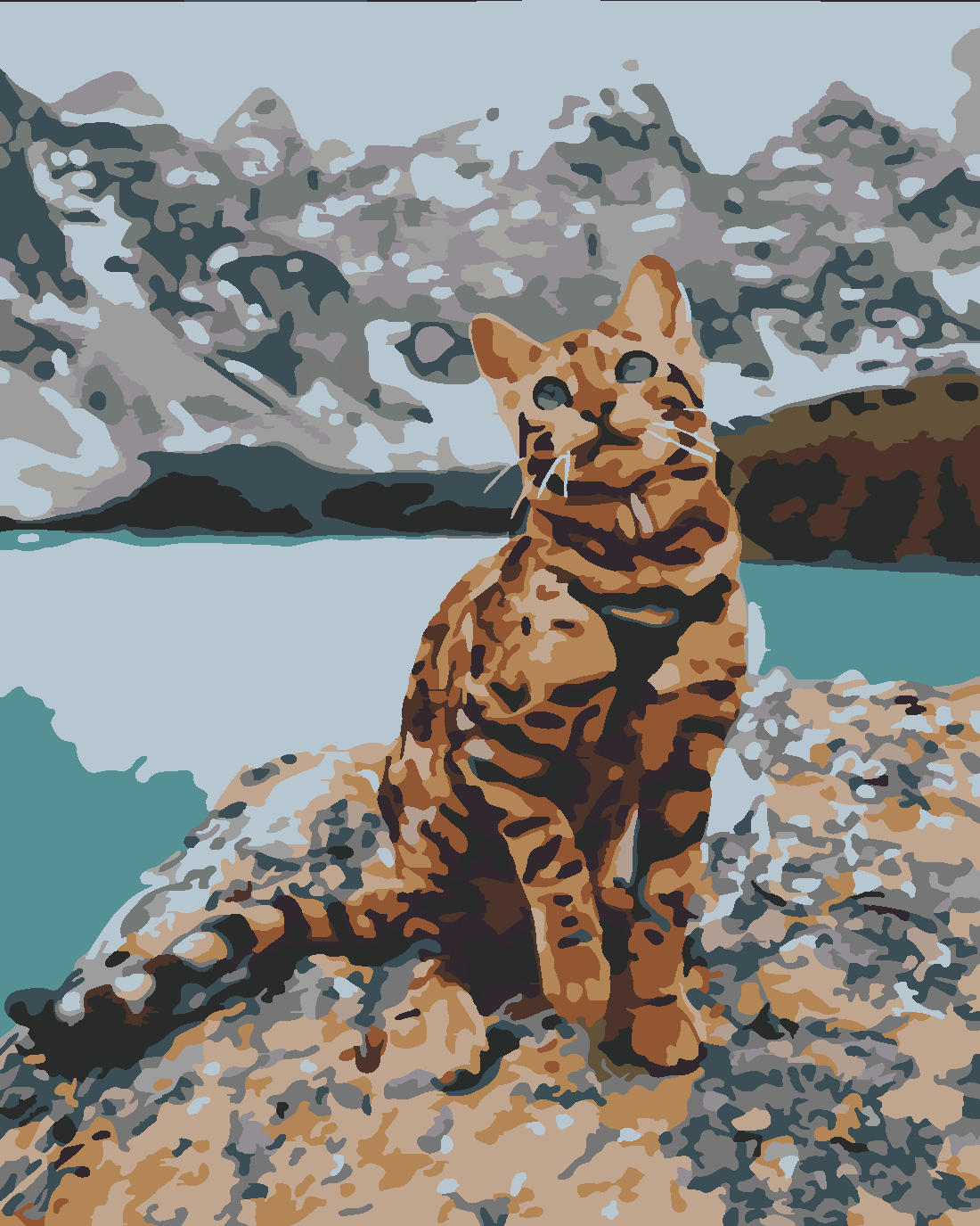 GÖLDEKİ KEDİ Boyama Seti 40x50 cm (Tuvale Gerili)