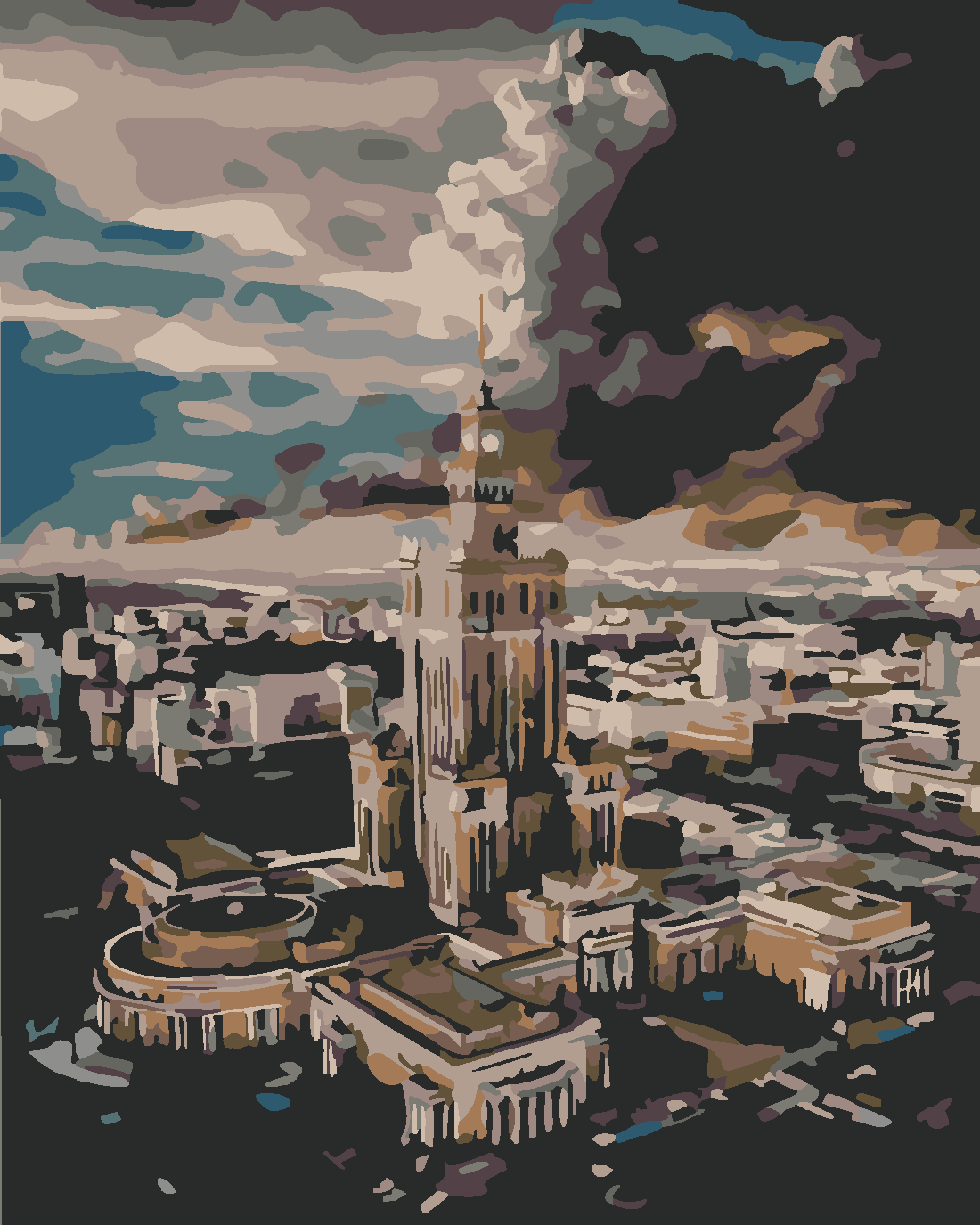 GÖRKEMLİ ŞEHİR Boyama Seti 40x50 cm (Tuvale Gerili)