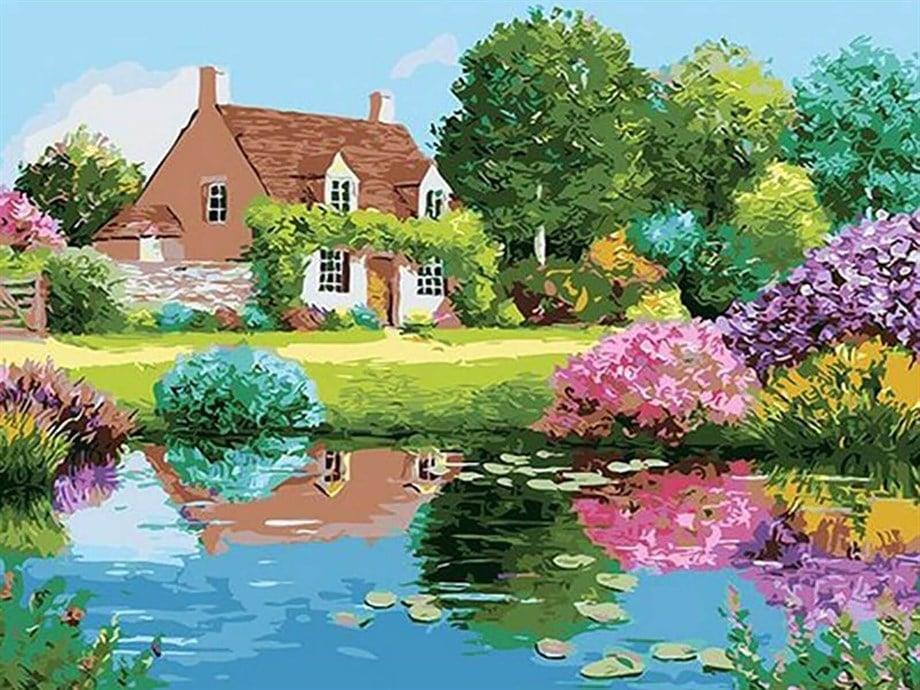 Göl Evi Sayılarla Boyama Seti 40x50 cm (Tuvale Gerili)