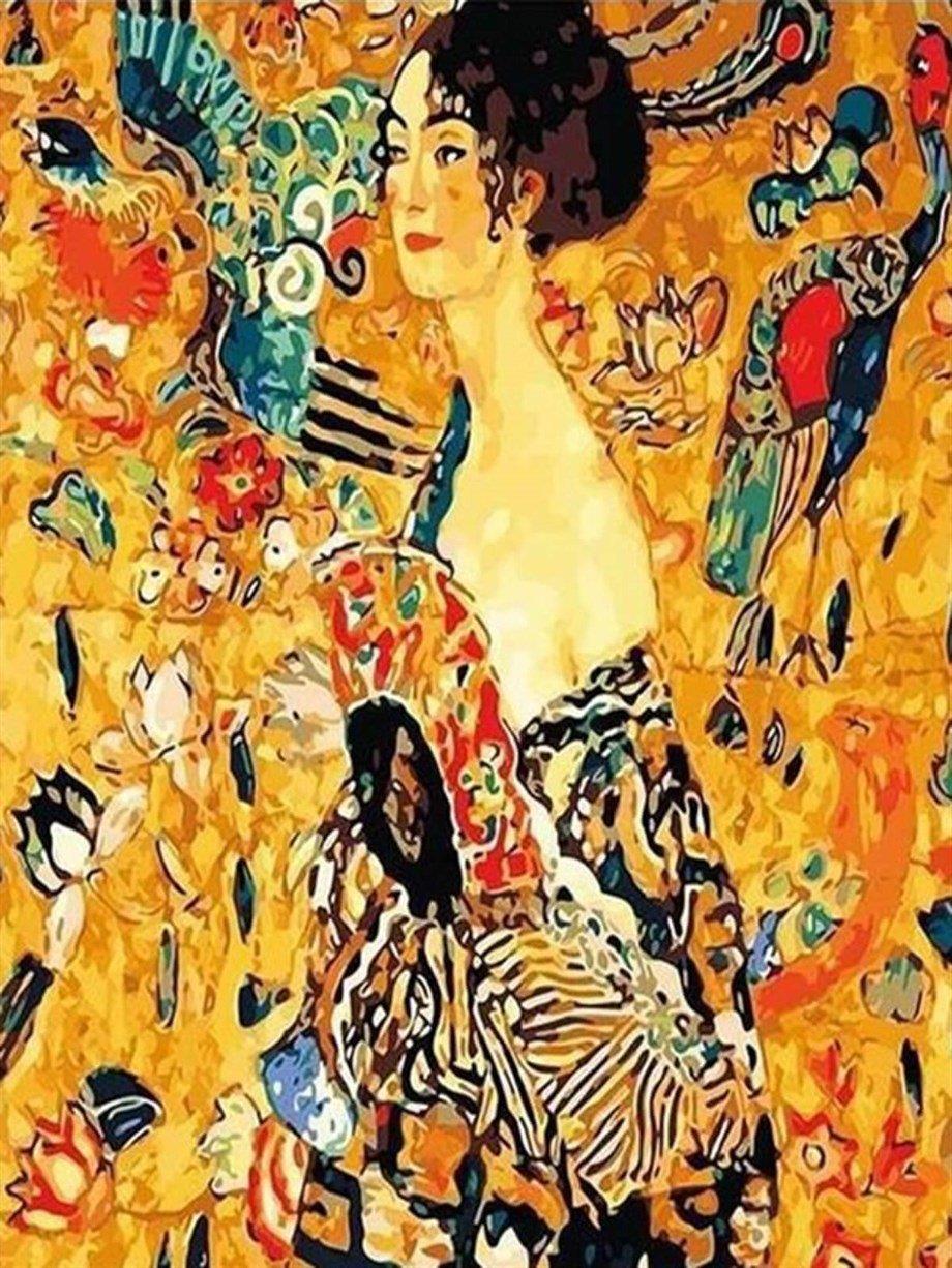 Gustav Klimt Genç Kadın Sayılarla Boyama Seti 40x50 cm (Tuvale Gerili)