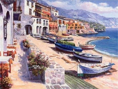 Huzurlu Kasaba Sayılarla Boyama Seti 40x50 cm (Tuvale Gerili)