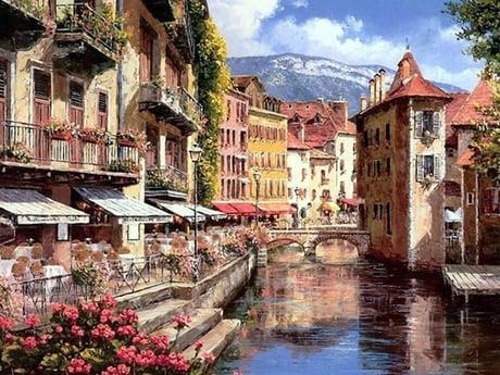 Kanal Manzarası Sayılarla Boyama Seti 40x50 cm (Tuvale Gerili)