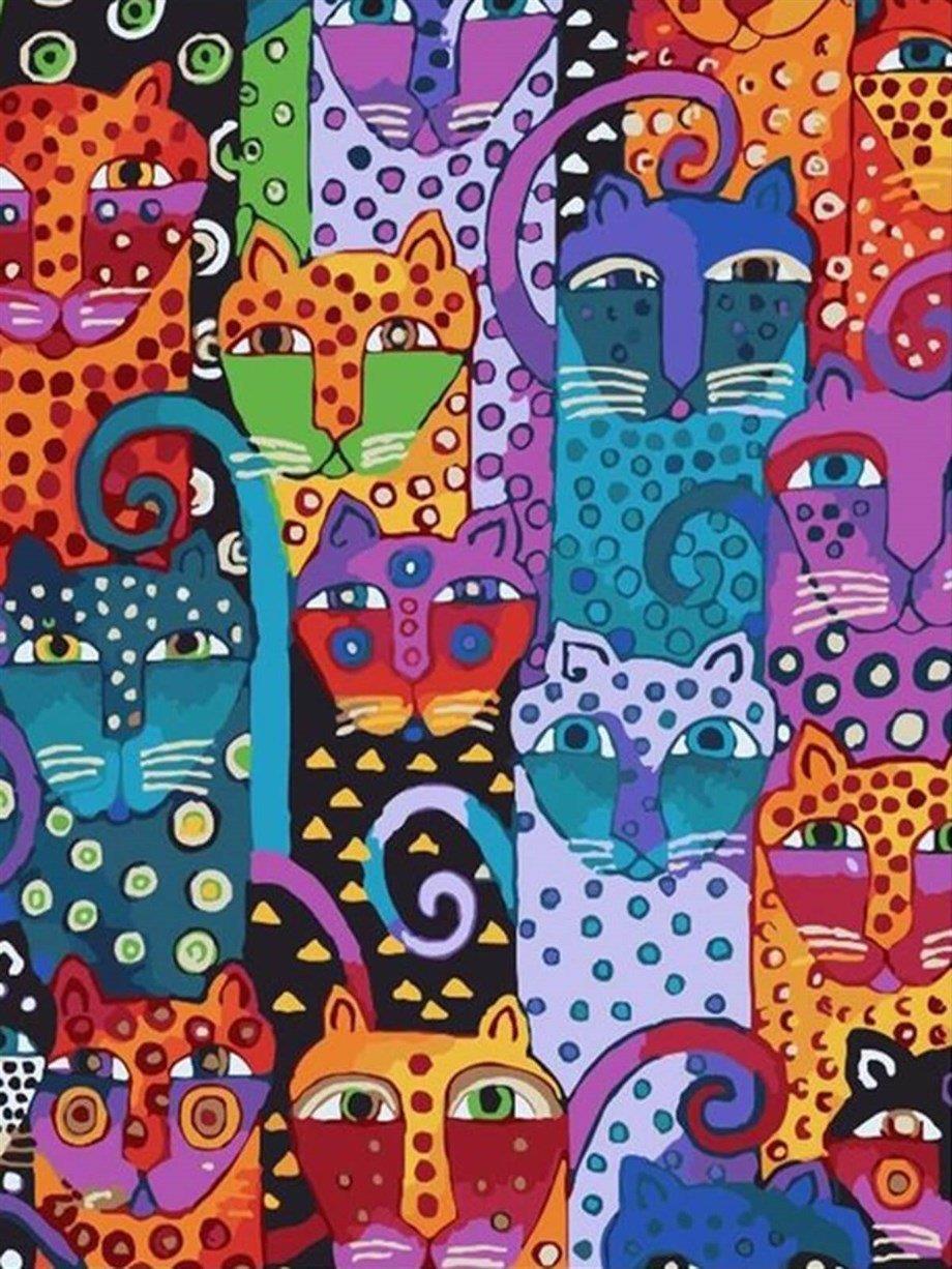 Kedi Duvarı Sayılarla Boyama Seti 40x50 cm (Tuvale Gerili)