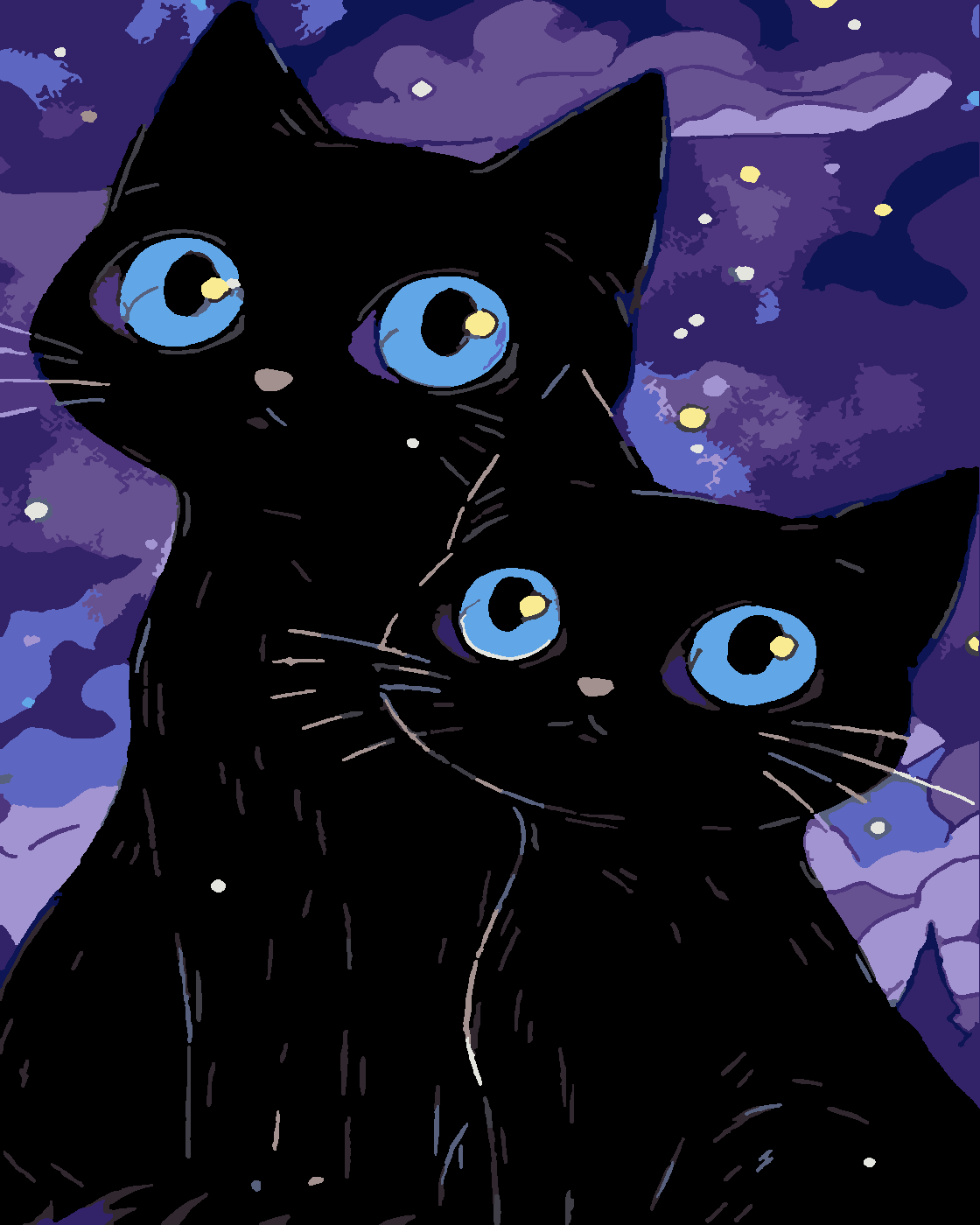Kedi Rüyası Boyama Seti 40x50 cm (Tuvale Gerili)