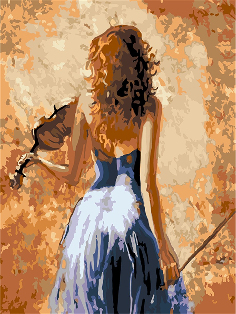 Keman Çalan Kız 2 Sayılarla Boyama Seti 50x65 cm (Tuvale Gerili)