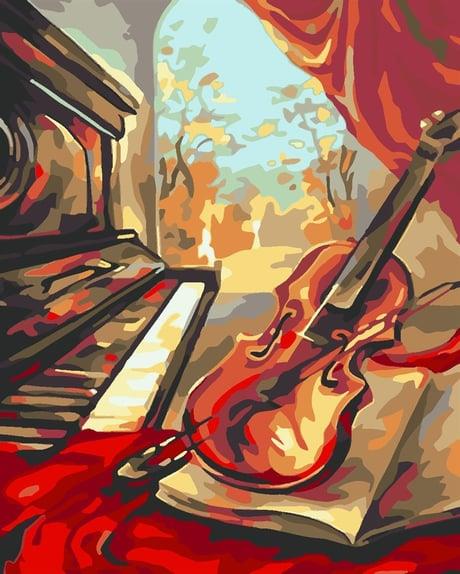 Keman ve Piyano Sayılarla Boyama Seti( Tuval Şasesine Gerili)