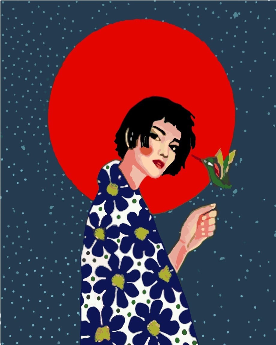 Kimonalı Kadın Sayılarla Boyama Seti 50x65 cm (Tuvale Gerili)