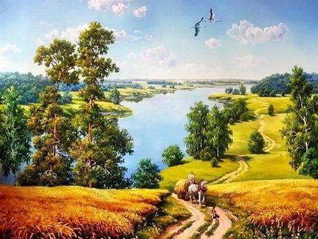 Kır Yolu Sayılarla Boyama Seti( Tuval Şasesine Gerili)