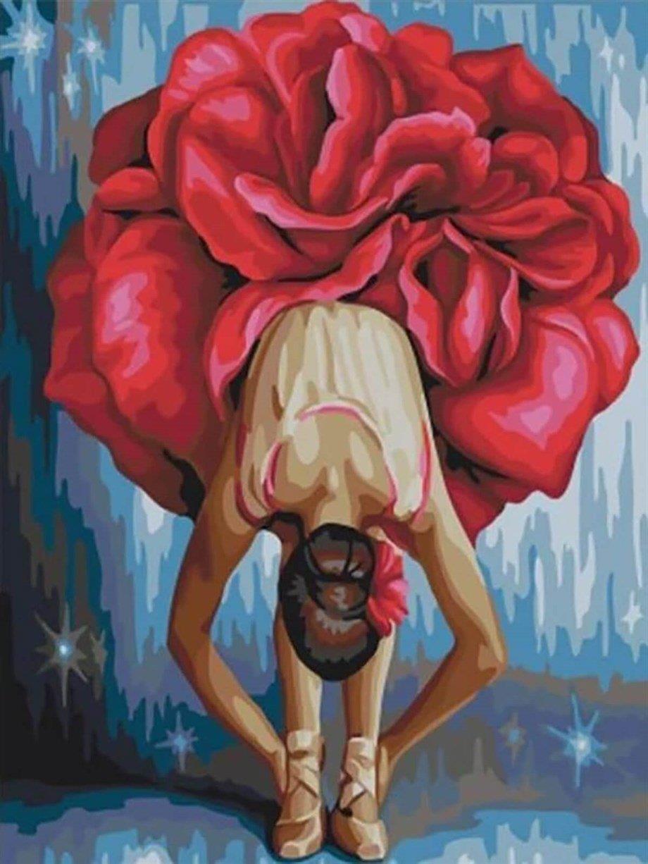 Kırmızı Balerin Sayılarla Boyama Seti 40x50 cm (Tuvale Gerili)