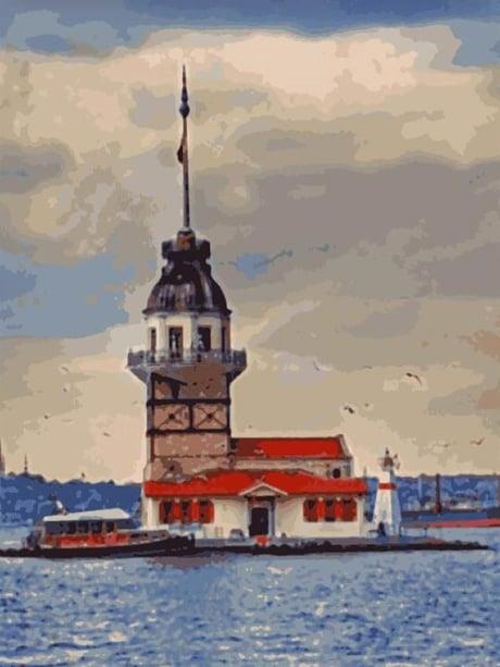 Kız Kulesi 2 Sayılarla Boyama Seti  (Tuvale Gerili)