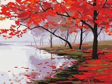 Kızıl Bahar Sayılarla Boyama Seti 40x50 cm (Tuvale Gerili)