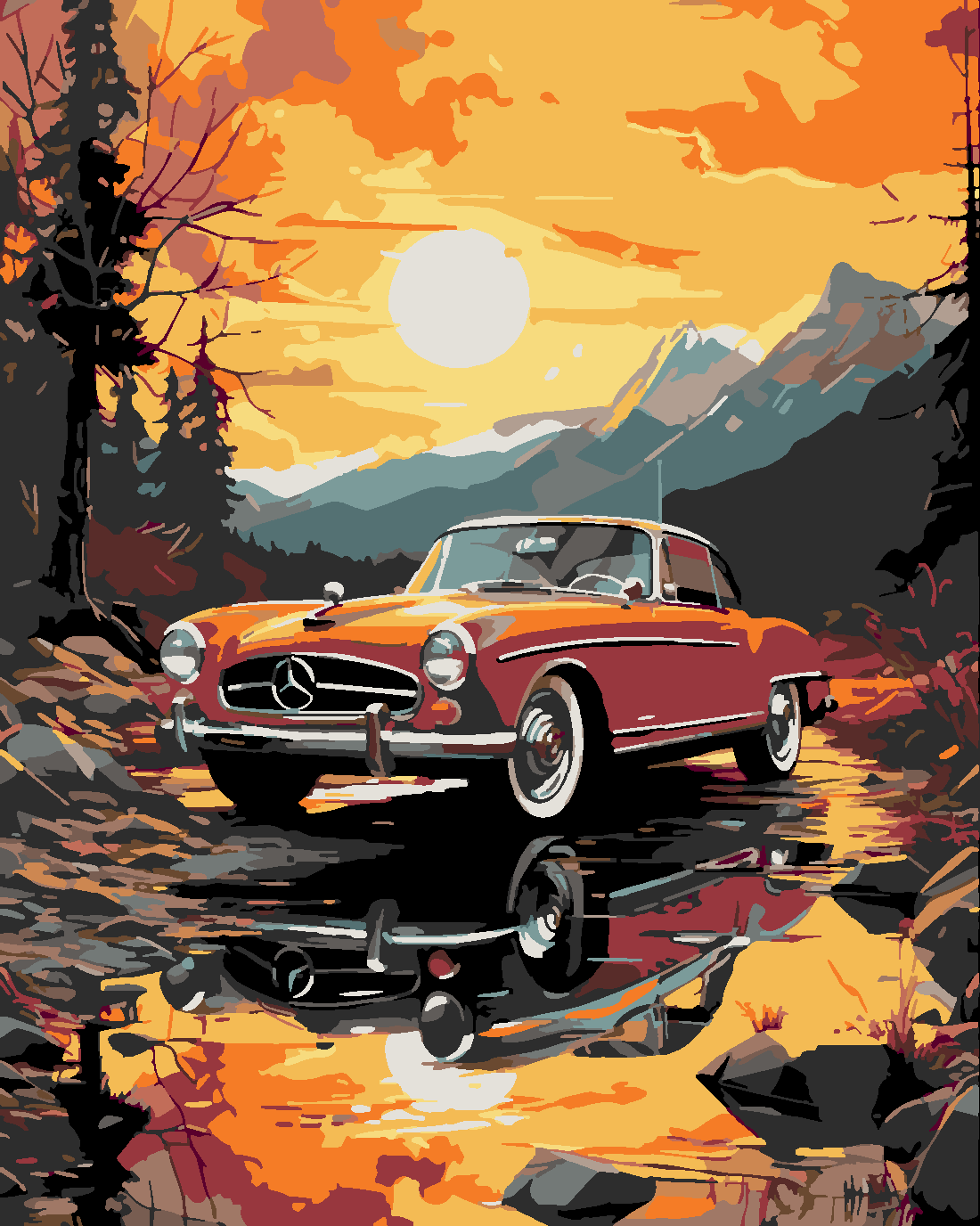 Klasik Günbatımı Sayılarla Boyama Seti 40x50 cm (Tuvale Gerili)