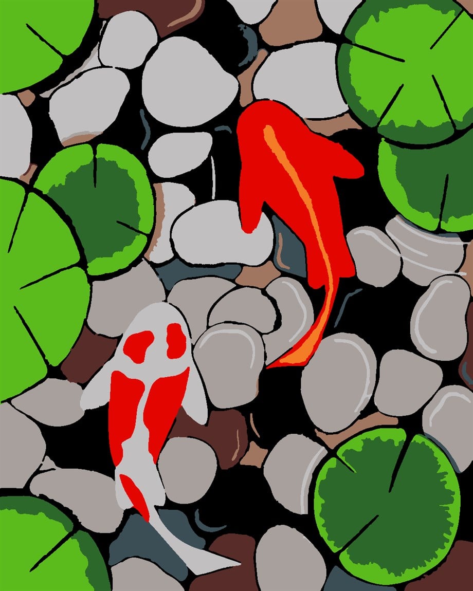 Koi Balığı Minimalist Sayılarla Boyama Seti 30x40 cm (Tuvale Gerili)