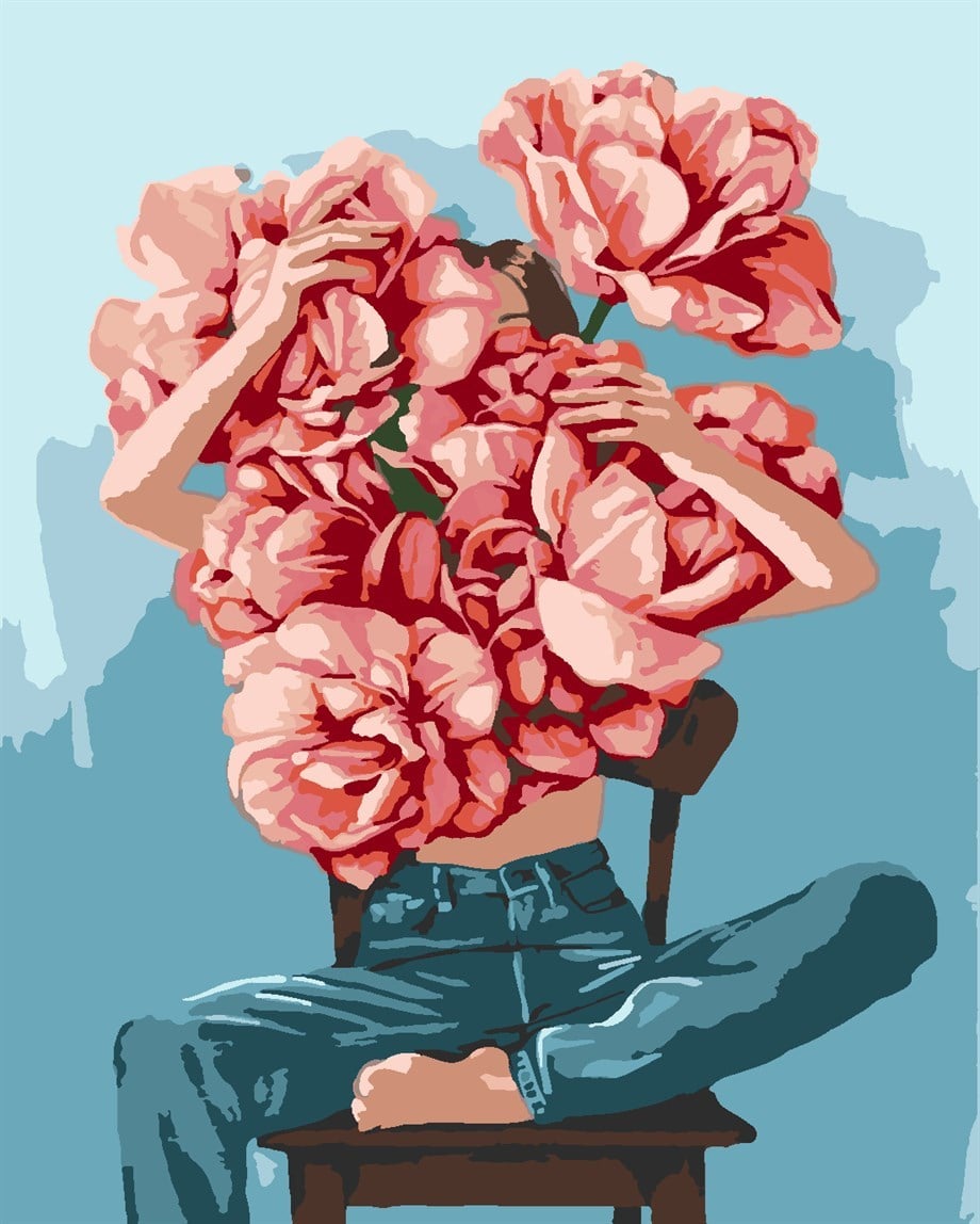 Kollarımdaki Şakayık Sayılarla Boyama Seti 50x65 cm (Tuvale Gerili)