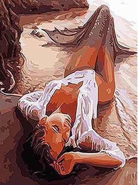 Kumsaldaki Deniz Kızı Sayılarla Boyama Seti 40x50 cm (Tuvale Gerili)