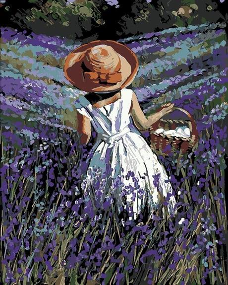 Lavanta Bahçesindeki Genç Kız Sayılarla Boyama Seti  (Tuvale Gerili)