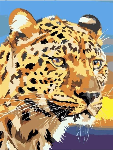 Leopar 2 Sayılarla Boyama Seti  (Tuvale Gerili)