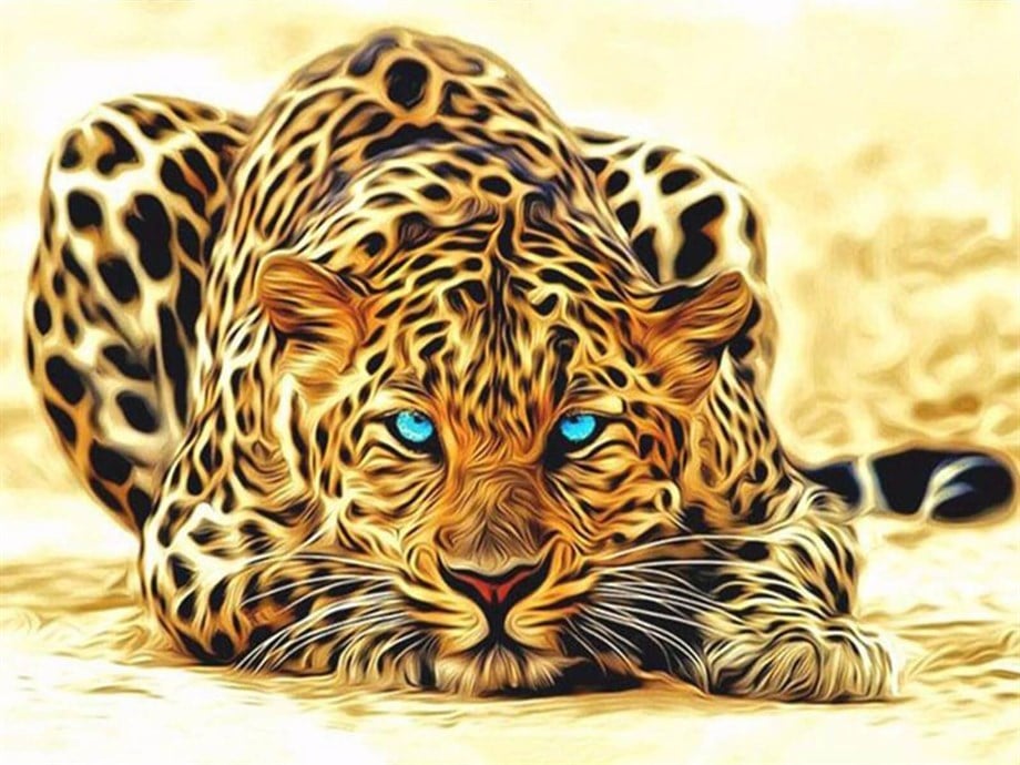 Leopar Sayılarla Boyama Seti 50x65 cm (Tuvale Gerili)