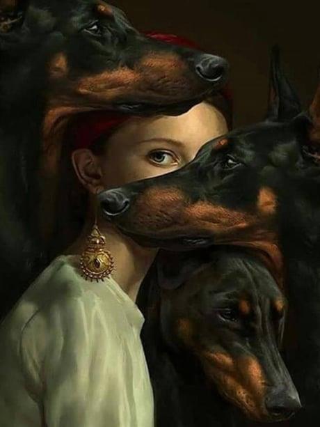 Leydinin Köpekleri Sayılarla Boyama Seti  (Tuvale Gerili)