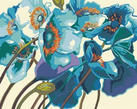 Mavi Çiçekler Sayılarla Boyama Seti  (Tuvale Gerili)a