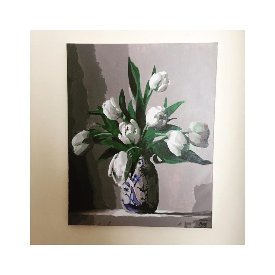 Mavi Vazodaki Laleler Sayılarla Boyama Seti 40x50 cm (Tuvale Gerili)
