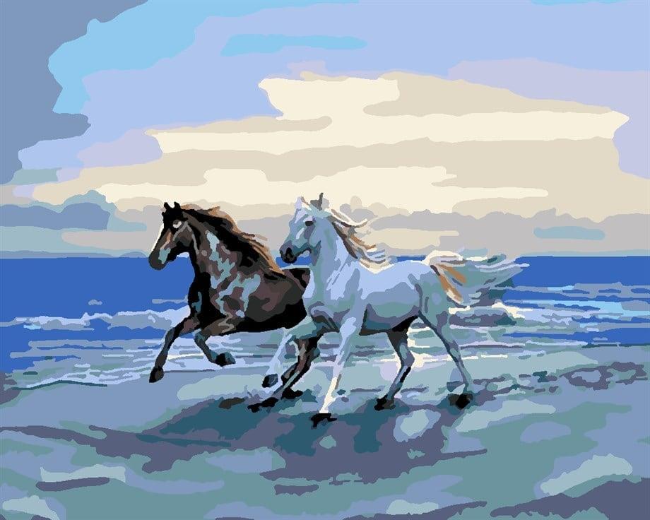 Mavideki Atlar Sayılarla Boyama Seti  (Tuvale Gerili)