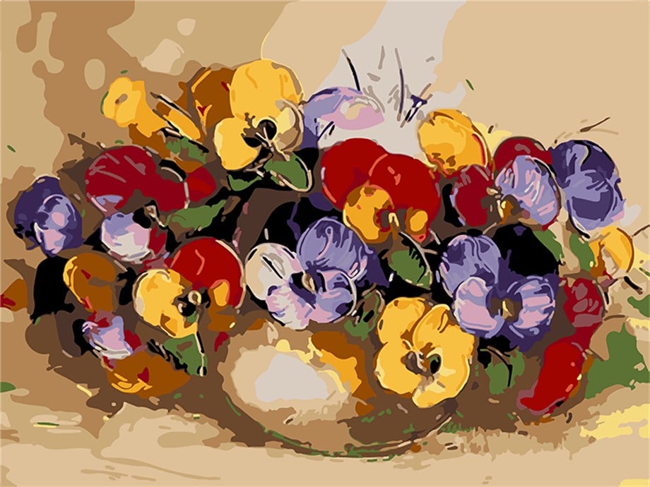 Menekşeler Sayılarla Boyama Seti 50x65 cm (Tuvale Gerili)
