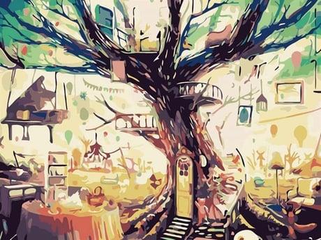 Mistik Ağaç Sayılarla Boyama Seti 40x50 cm (Tuvale Gerili)