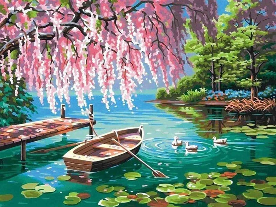 Mistik Gölet Sayılarla Boyama Seti 60x75 cm (Tuvale Gerili)