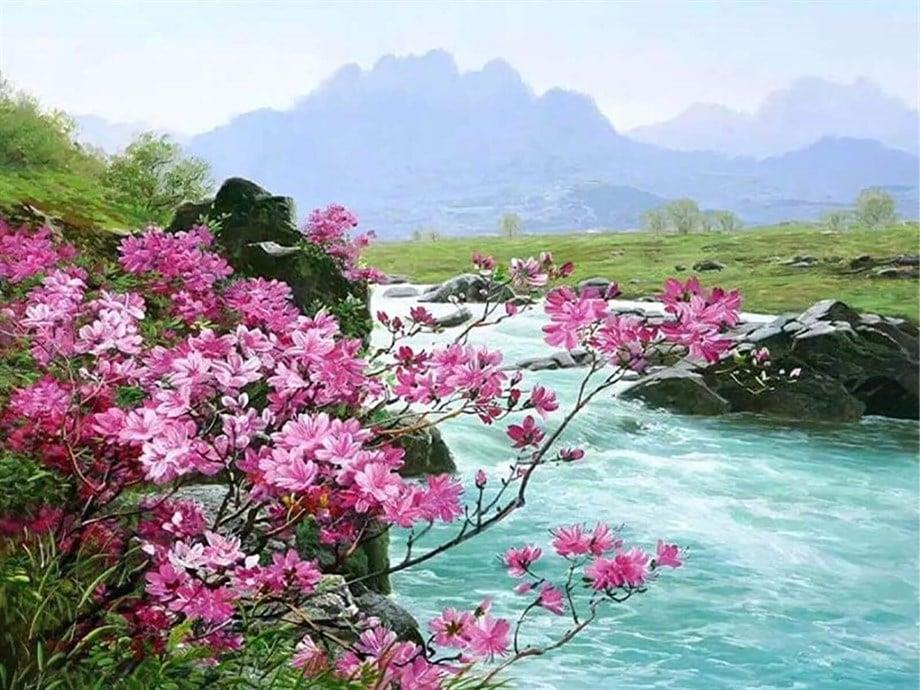 Nehir Sayılarla Boyama Seti 40x50 cm (Tuvale Gerili)