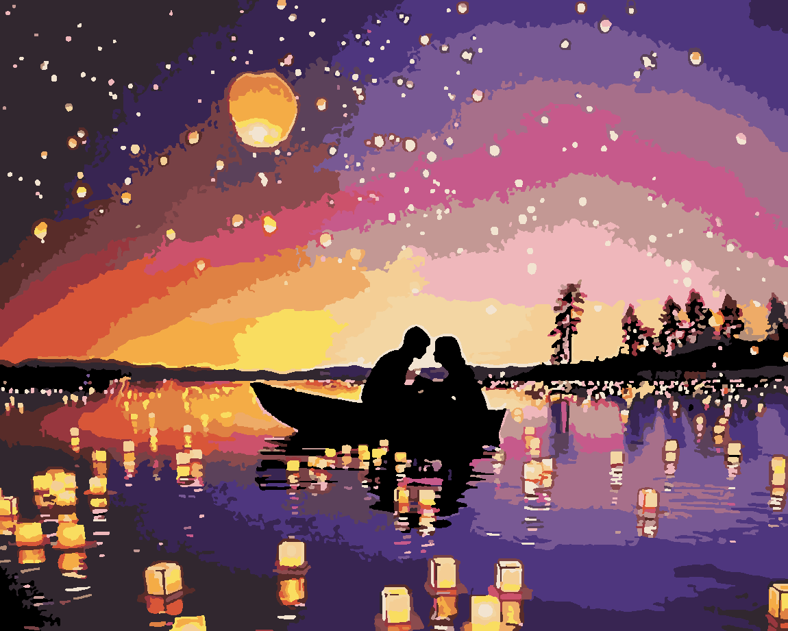 Nehir Ve Ay Sayılarla Boyama Seti 40x50 cm (Tuvale Gerili)