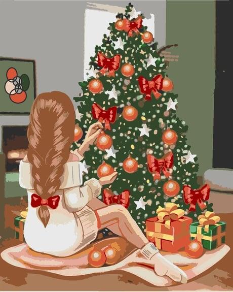 Noel ağacı Sayılarla Boyama Seti( Tuval Şasesine Gerili)