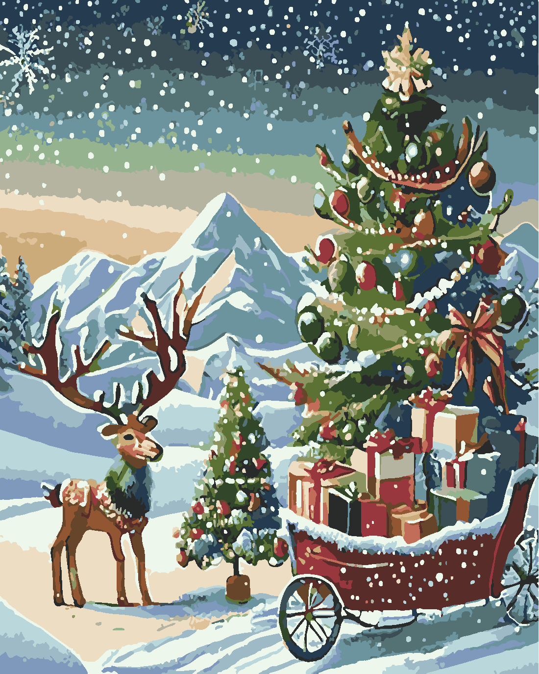 Noel Neşesi 2 Boyama Seti 40x50 cm (Tuvale Gerili)