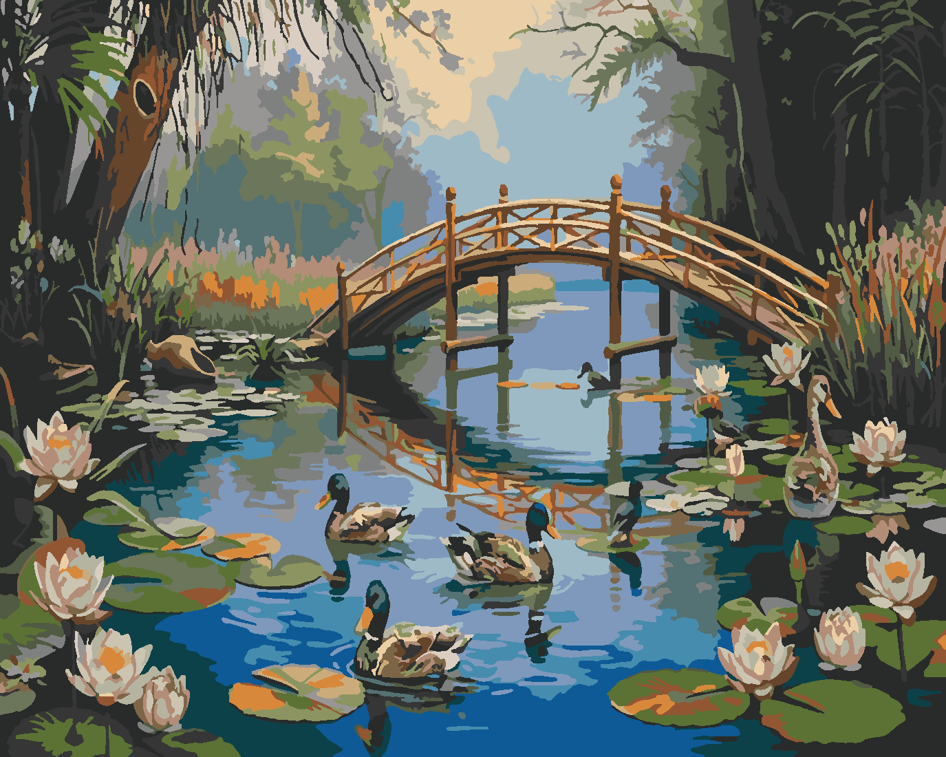 Ördek Sürüsü Boyama Seti 40x50 cm (Tuvale Gerili)
