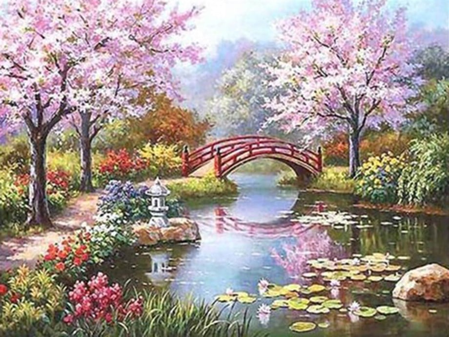 Ormandaki Köprü Sayılarla Boyama Seti(60x75 cm Tuval Şasesine Gerili)