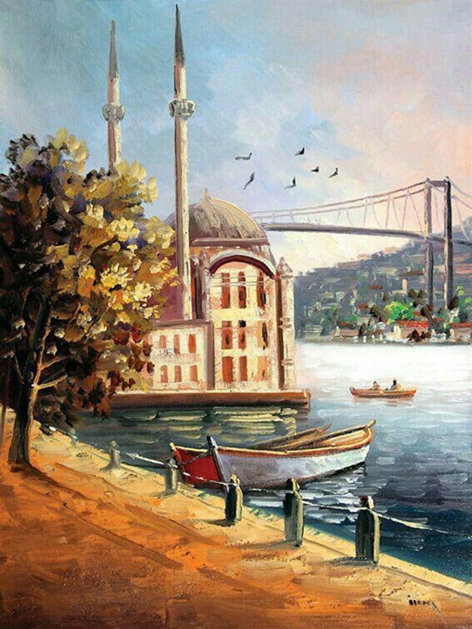 Ortaköy Cami Sayılarla Boyama Seti 50x65 cm (Tuvale Gerili)