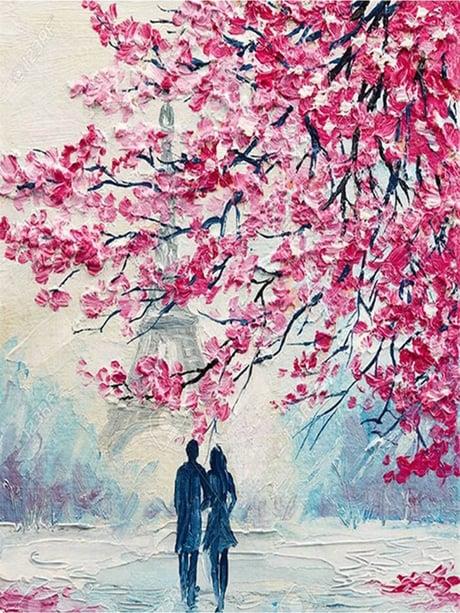 Pariste Bahar Sayılarla Boyama Seti 40x50 cm (Tuvale Gerili)