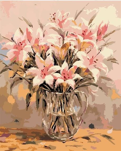 Pembe Zambaklar Sayılarla Boyama Seti  (Tuvale Gerili)