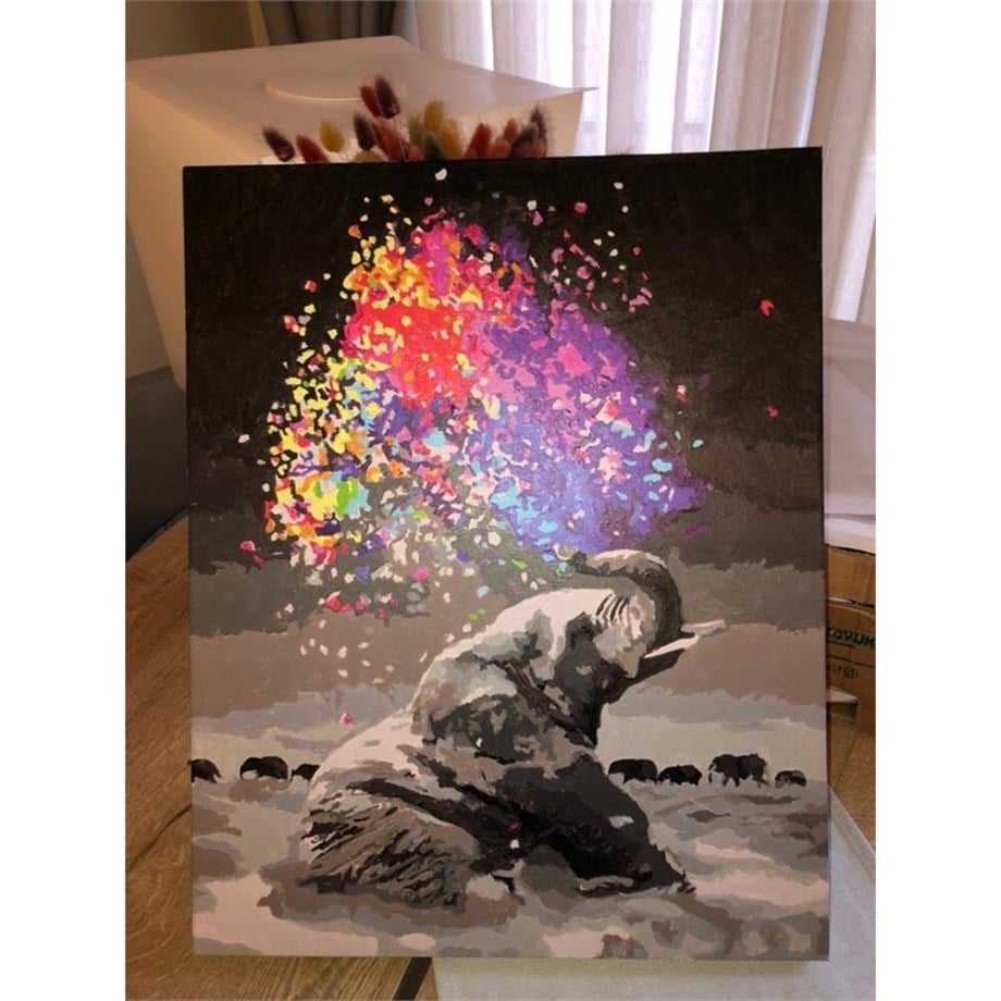 Renk Veren Fil Sayılarla Boyama Seti 40x50 cm (Tuvale Gerili)