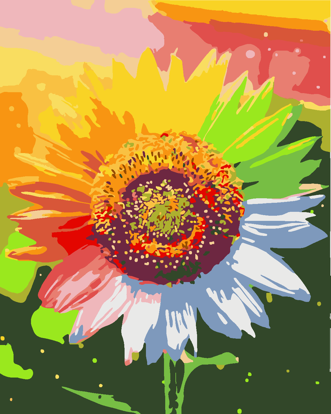 Renkli Ayçiçekleri Boyama Seti 40x50 cm (Tuvale Gerili)