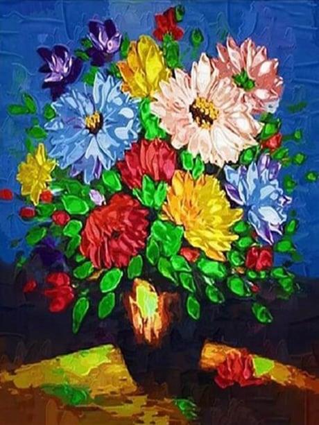 Renkli Çiçekler Sayılarla Boyama Seti 40x50 cm (Tuvale Gerili)