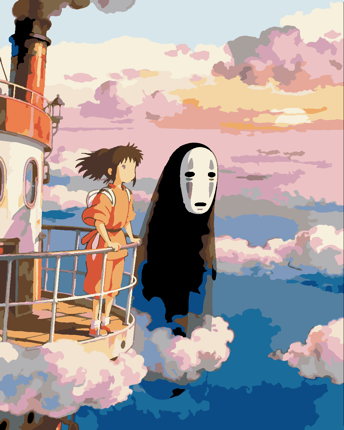 Ruhların Kaçışı (Spirited Away) Sayılarla Boyama Seti Sayılarla Boyama Seti 40x50 cm (Tuvale Gerili)