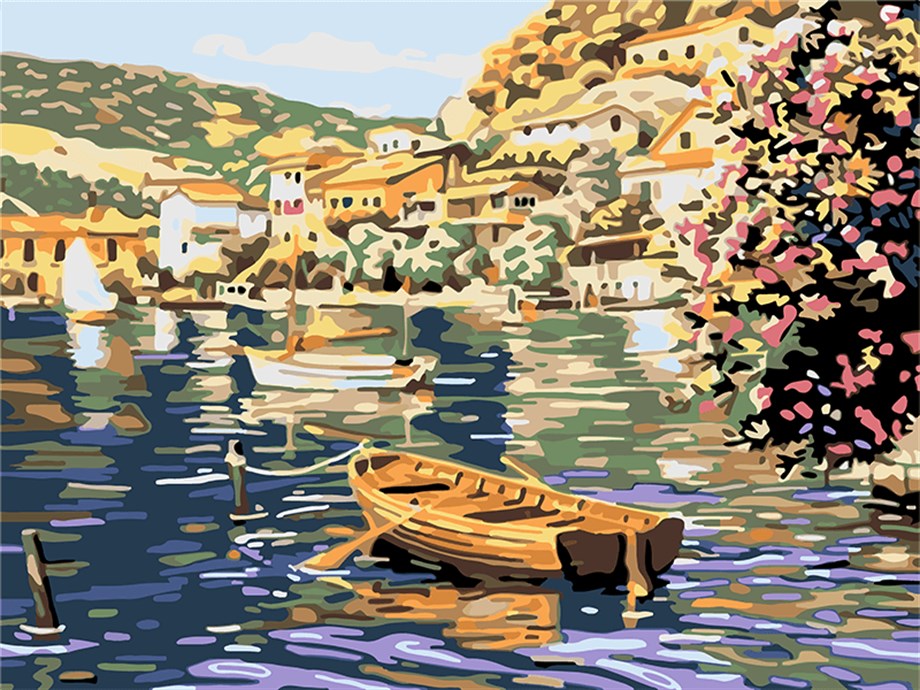 Sahil Kasabası 3 Sayılarla Boyama Seti 50x65 cm (Tuvale Gerili)