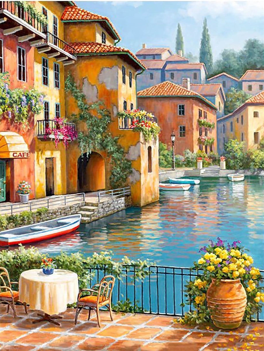 Sahilde Yalılar 2 Sayılarla Boyama Seti 50x65 cm (Tuvale Gerili)